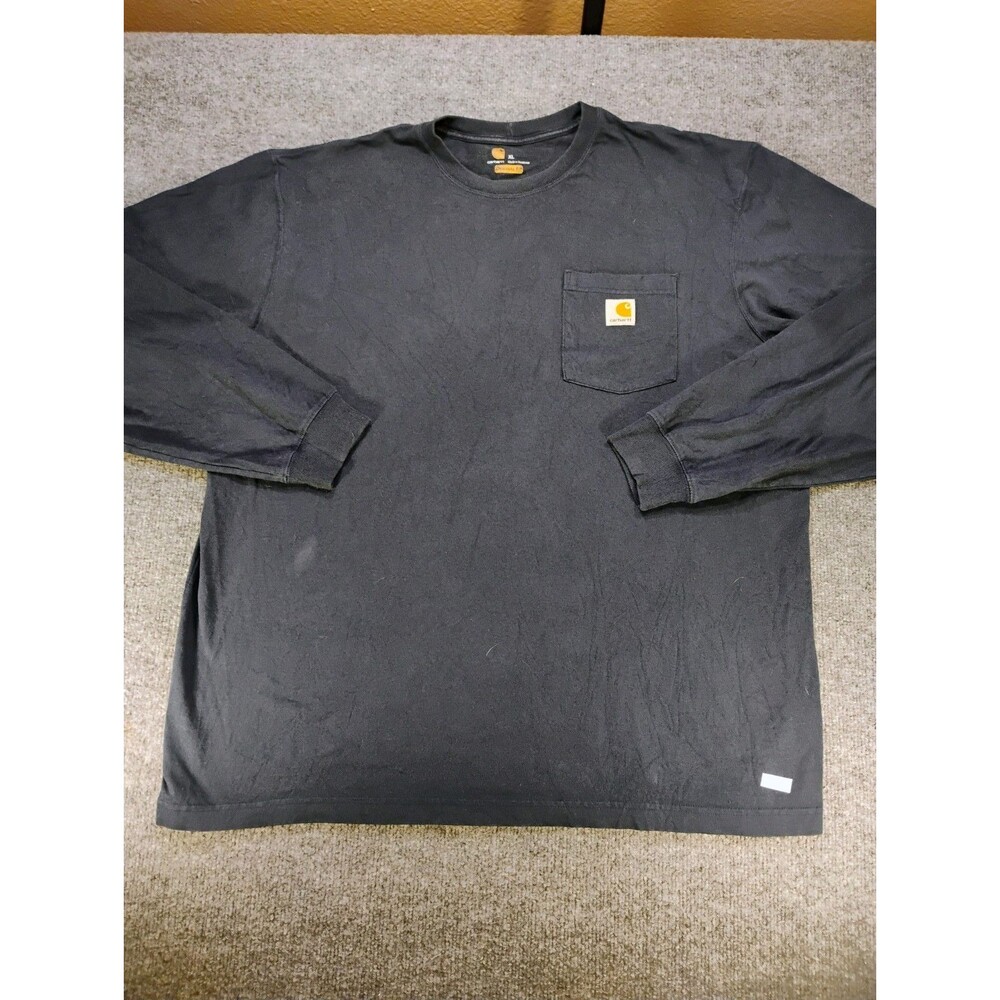 Carhartt Mens XL Black Long Sleeve Pocket T Shirt Original Fit Faded Workwear